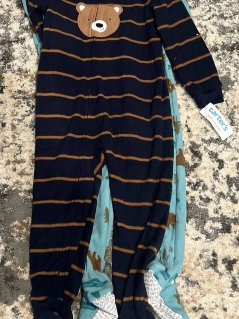 New Carter's Blue & Navy Brown Bear Stripe Footed Two-Piece Pajamas Kids Size 4T